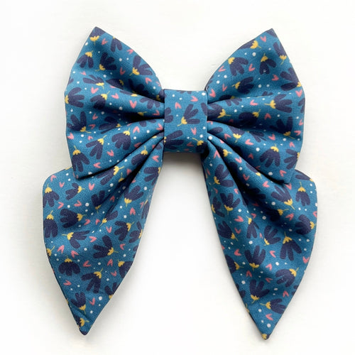 FLOWER POWER BLUE - Sailor Bow Large // READY TO SHIP